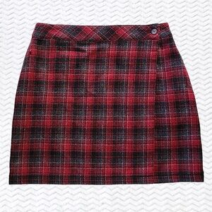 G.H. Bass & Co. Plaid Wool-Blend Wrap Skirt - Red/Gray/White - 12